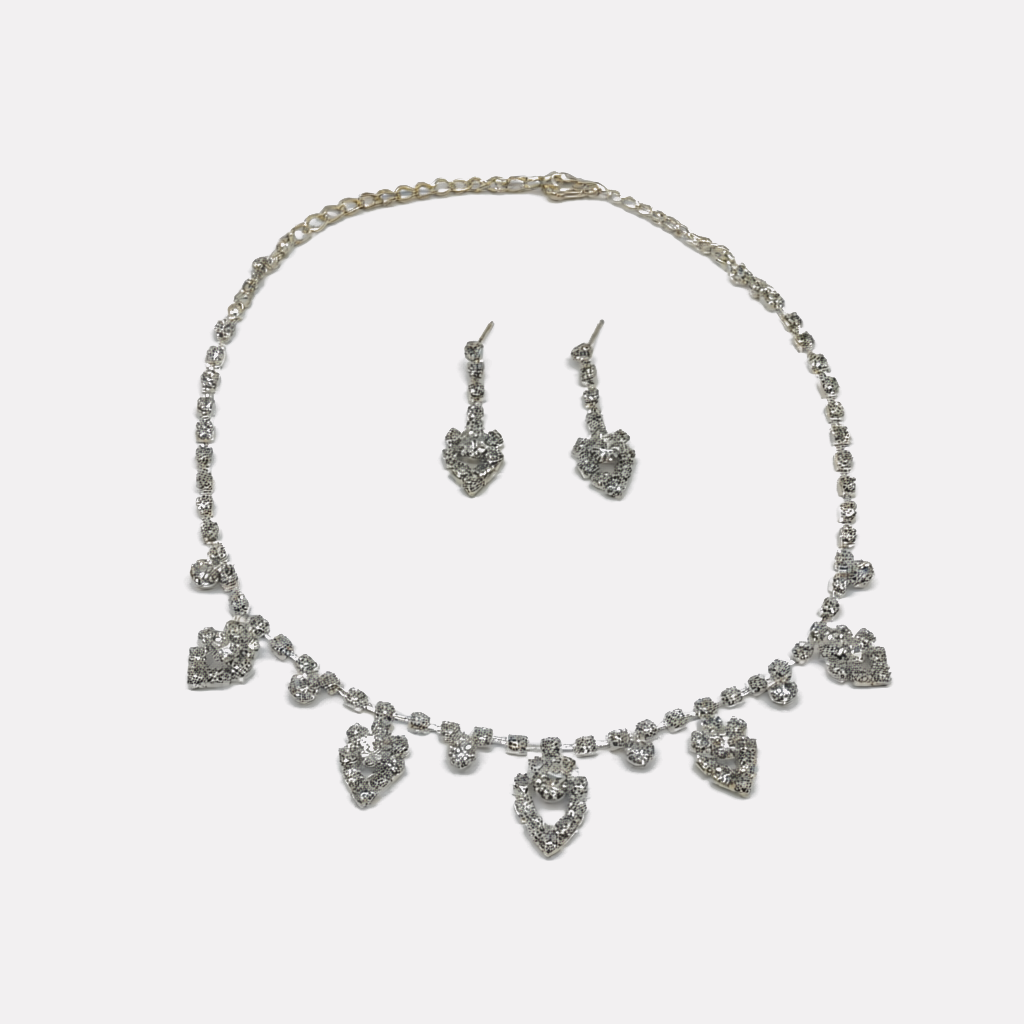 WH05-CB0005-01_main Silver Teardrop Zircon Necklace & Earrings Set - Image 1