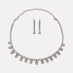 Silver Floral Drop Zircon Necklace & Earrings Set