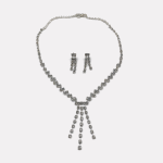 Silver Long Tassel Zircon Necklace & Earrings Set