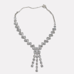 Silver Long Tassel Zircon Necklace & Earrings Set - Image 2