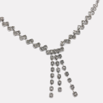 Silver Long Tassel Zircon Necklace & Earrings Set - Image 3