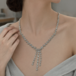 Silver Long Tassel Zircon Necklace & Earrings Set - Image 4