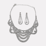 Silver Heavy Multi-layer Tassel Zircon Necklace & Earrings Set - Image 2