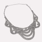 Silver Heavy Multi-layer Tassel Zircon Necklace & Earrings Set - Image 3