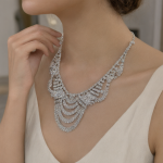 Silver Heavy Multi-layer Tassel Zircon Necklace & Earrings Set - Image 4