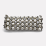 Silver Multi-layer Pearl Rhinestone Stretch Bangle - Image 2