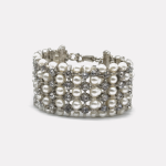 Silver Multi-layer Pearl Rhinestone Stretch Bangle - Image 3