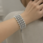 Silver Multi-layer Pearl Rhinestone Stretch Bangle - Image 4