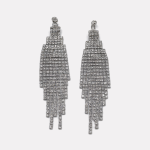 Silver Long Ladder Tassel Zircon Earrings
