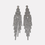 Silver Long Ladder Tassel Zircon Earrings - Image 2