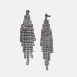 Silver Long Ladder Tassel Zircon Earrings - Image 3