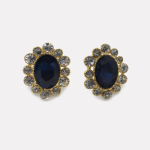Gold Vintage Oval Navy Zircon Stud Earrings