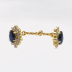 Gold Vintage Oval Navy Zircon Stud Earrings - Image 3
