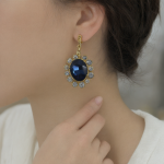 Gold Vintage Oval Navy Zircon Stud Earrings - Image 4