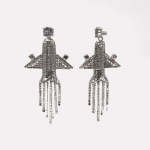 Silver Airplane-shaped Long Tassel Rhinestone Earrings - Image 3