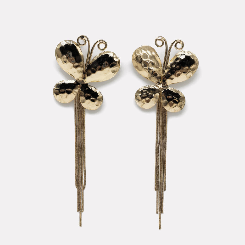 WH05-CB0046-01_main Gold Hammered Butterfly Metal Tassel Earrings - Image 1