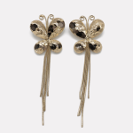 Gold Hammered Butterfly Metal Tassel Earrings - Image 2