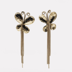 Gold Hammered Butterfly Metal Tassel Earrings - Image 3