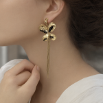 Gold Hammered Butterfly Metal Tassel Earrings - Image 4
