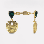Gold Emerald Teardrop Carved Metal Drop Earrings - Image 3