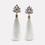 Gold Pink Crystal Floral White Tassel Earrings