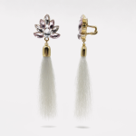 Gold Pink Crystal Floral White Tassel Earrings - Image 3