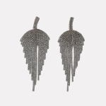 Silver Fan-shaped Rhinestone Long Drop Earrings