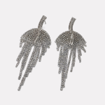 Silver Fan-shaped Rhinestone Long Drop Earrings - Image 2