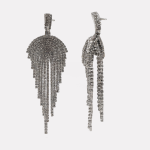 Silver Fan-shaped Rhinestone Long Drop Earrings - Image 3