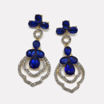 Gold Sapphire Zircon Hollow Lace Drop Earrings