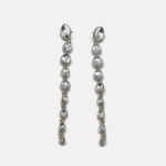 Gold Clear Round Crystal Long Drop Earrings