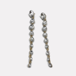 Gold Clear Round Crystal Long Drop Earrings - Image 2