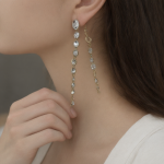 Gold Clear Round Crystal Long Drop Earrings - Image 4