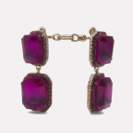 Gold Magenta Square Zircon Double Layer Drop Earrings - Image 3
