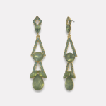 Gold Olive Green Tiered Teardrop Rhinestone Earrings