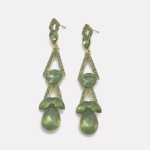 Gold Olive Green Tiered Teardrop Rhinestone Earrings - Image 2