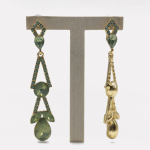 Gold Olive Green Tiered Teardrop Rhinestone Earrings - Image 3