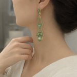 Gold Olive Green Tiered Teardrop Rhinestone Earrings - Image 4