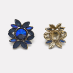 Gold Black & Blue Sunflower Rhinestone Stud Earrings