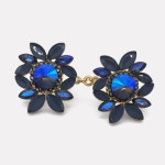Gold Black & Blue Sunflower Rhinestone Stud Earrings - Image 2