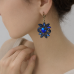 Gold Black & Blue Sunflower Rhinestone Stud Earrings - Image 4