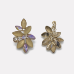 Gold Milk Tea Iridescent Crystal Floral Stud Earrings