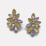 Gold Milk Tea Iridescent Crystal Floral Stud Earrings - Image 2