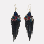 Gold Sapphire Multicolor Crystal Black Chain Tassel Hook Earrings