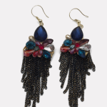 Gold Sapphire Multicolor Crystal Black Chain Tassel Hook Earrings - Image 2