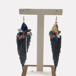Gold Sapphire Multicolor Crystal Black Chain Tassel Hook Earrings - Image 3