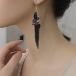 Gold Sapphire Multicolor Crystal Black Chain Tassel Hook Earrings - Image 4