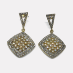 Gold Diamond Hollow Iridescent Rhinestone Drop Stud Earrings - Image 2