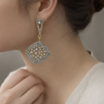 Gold Diamond Hollow Iridescent Rhinestone Drop Stud Earrings - Image 4