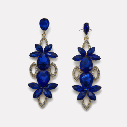 Gold Sapphire Floral Multi-layer Drop Zircon Earrings